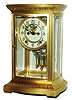 Ansonia Clock Co., New York, "Regis" brass and curved glass 8 day time and strike crystal regulator mantel clock, visible escapement, c1914