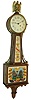 Waltham Clock Co., Waltham, Mass., "Miniature Willard Banjo", 8 days, time only, key wind, spring driven movement with lever escapement in mahogany case with gilt rope front, reverse painted tablets and painted metal dial, c1930