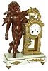 French large spelter and white marble figural 8 day time and strike mantel clock, c1905