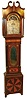 Samuel Martin, New York, NY, tall clock, 8 days, time, strike and calendar, weight driven movement with three separate hammers striking the quarter hours with varied sequence while the typical hour hammer strikes separately in an inlaid and marquetry mahogany case with conch shells, fans, scallops and broken arch top and a silvered sheet brass dial with moon phase and rocking ship, c1805