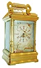 Louis Fernier, Paris, for Ellis, DePree & Tucker, Exeter, England, Gilt Anglaise Riche variant case with beveled glasses, heavily molded top and base with inset quarter columns, the front and sides with silvered panels, engraved and polychrome painted with scenes of ducks and egrets in a marsh, Roman numeral dial with blued steel hands, week going two train movement striking at the hour and half hour on a single gong, and repeating the hours on demand, movement back plate signed "L.F. Paris" and numbered 4750, silvered lever platform, c1885