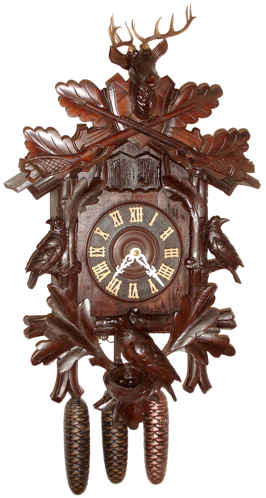German Black Forest cuckoo and quail carved wood wall clock, c1900 — Antique Clocks Price Guide