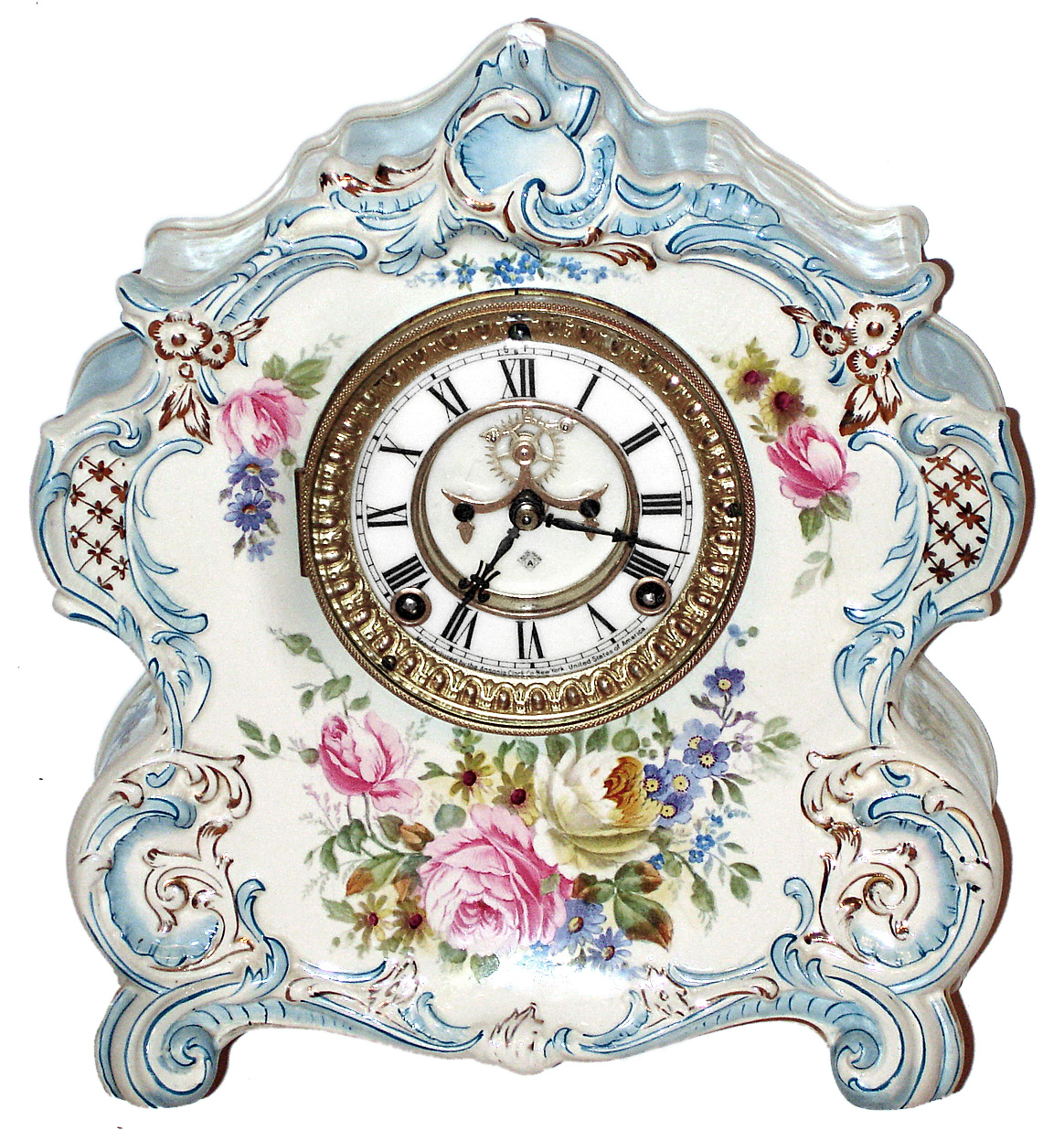 Ansonia Clock Co., New York, "La Vogue" 8 day, time and strike porcelain mantel clock, c1901 — Antique Clocks Price Guide