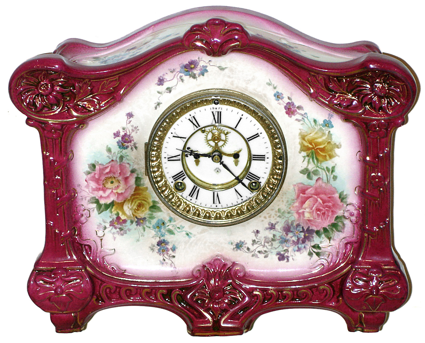 Ansonia Clock Co., New York, "La Croix" 8 day, time and strike porcelain mantel clock, c1900 — Antique Clocks Price Guide