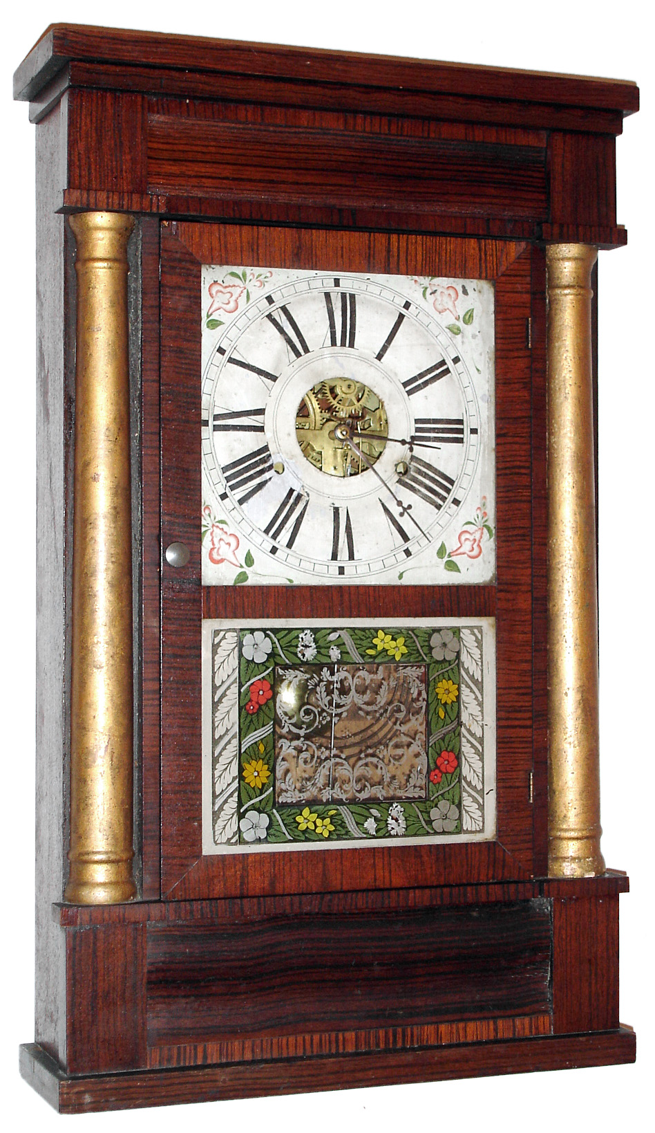 J. C. Brown, Forestville, Conn., 30 hour brass movement grain painted column shelf clock, c1845 — Antique Clocks Price Guide