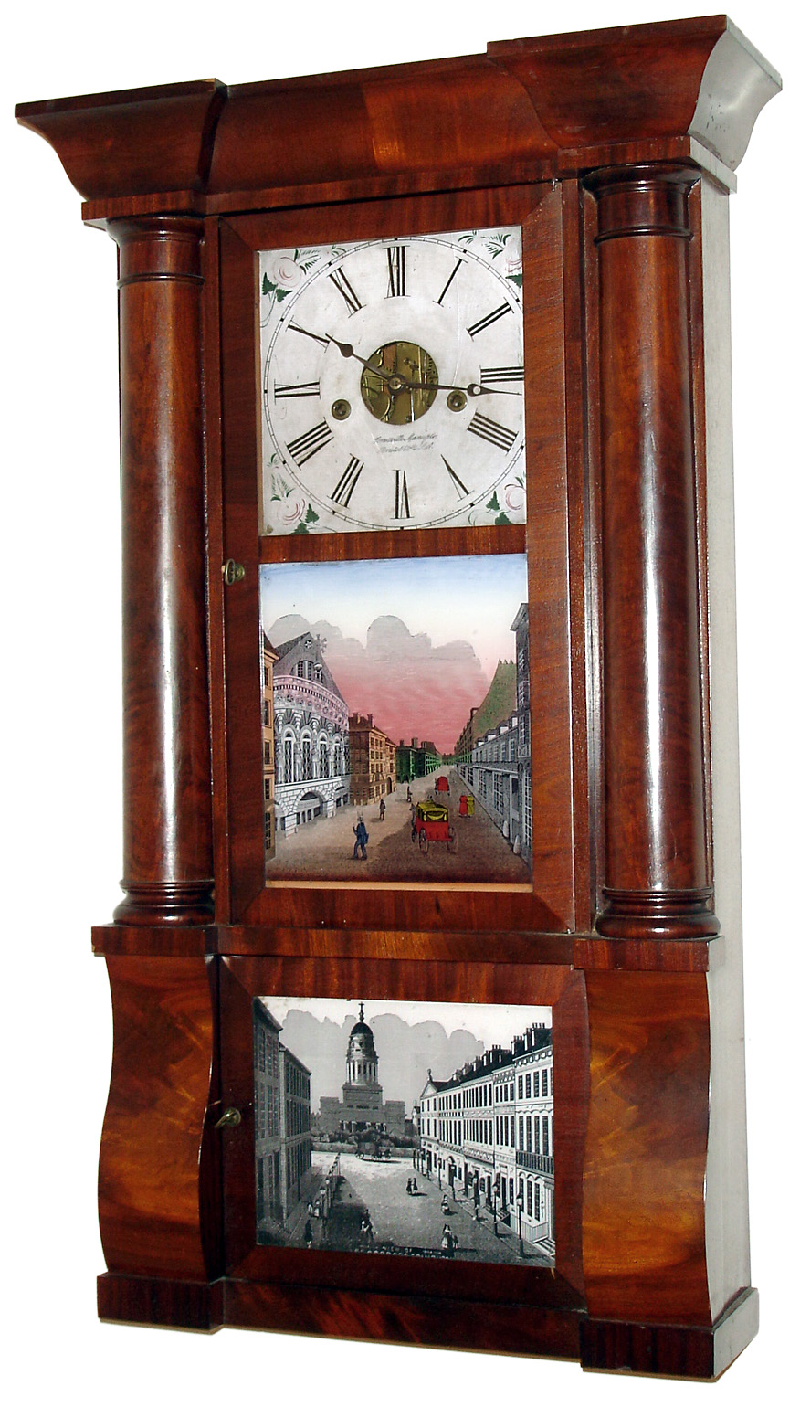 Forestville Mfg. Co., (J. C. Brown), 8 day, time and strike column and cornice shelf clock, c1845 — Antique Clocks Price Guide