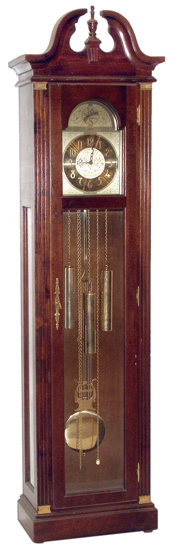 Pearl modern mahogany tall clock, German Hermle 451-050H Westminster chime 3 weight 8 day movement, c1987 — Antique Clocks Price Guide