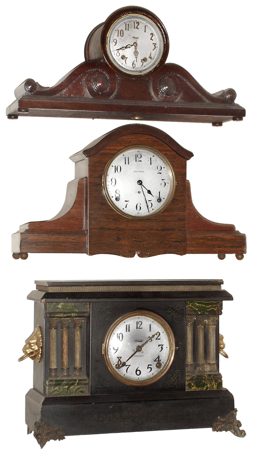 Clocks- 3 (Three) Connecticut 8 day, time and strike wood case mantel clocks, Ingraham and Seth Thomas, early 20th century — Antique Clocks Price Guide