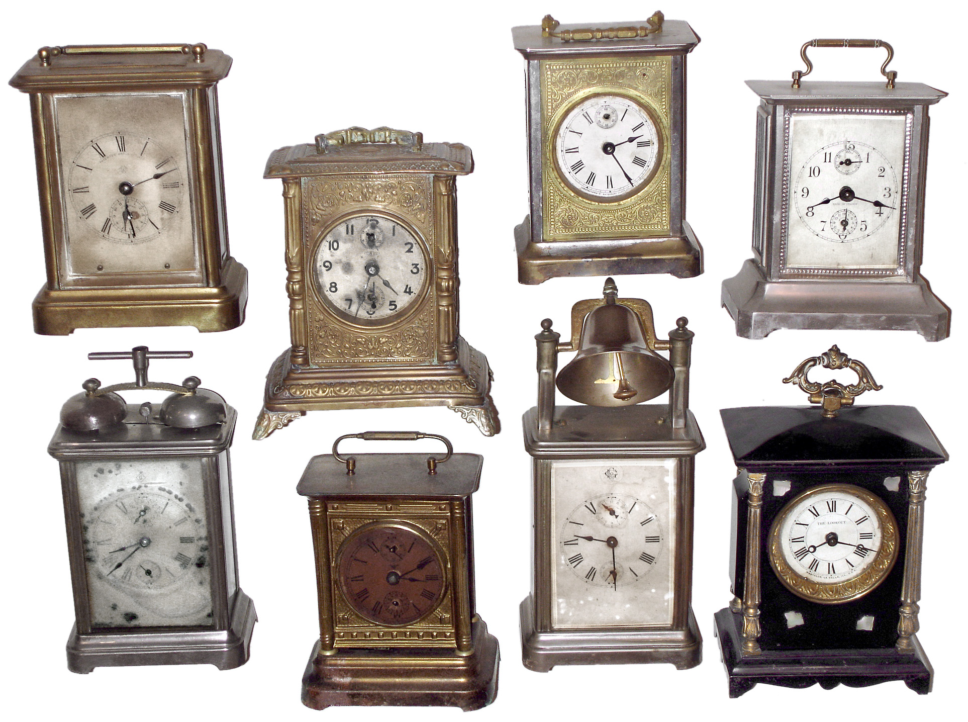 Clocks- 8 (Eight) metal case carriage, various makers, late 19th and early 20th century — Antique Clocks Price Guide
