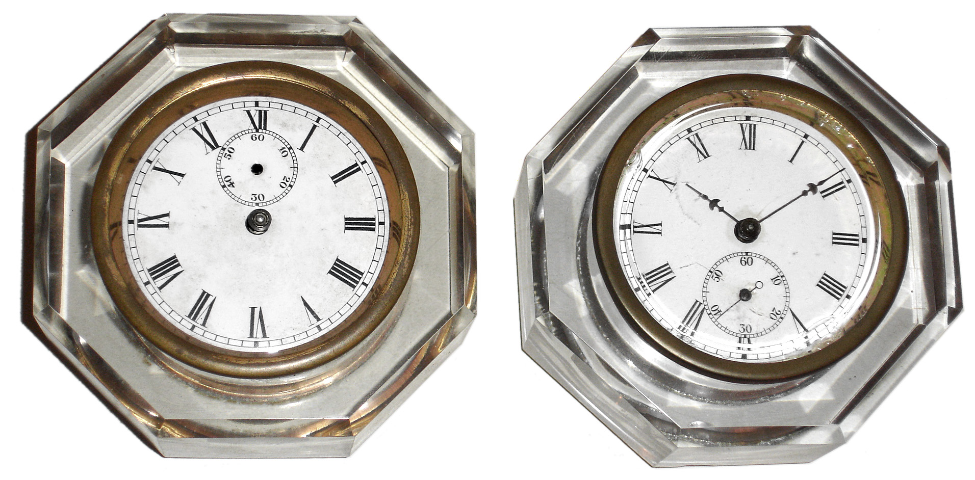 Clocks- 2 (Two) E.N. Welch "The Jewel" 30 hour novelty clocks, clear cut glass cases, c1891 — Antique Clocks Price Guide