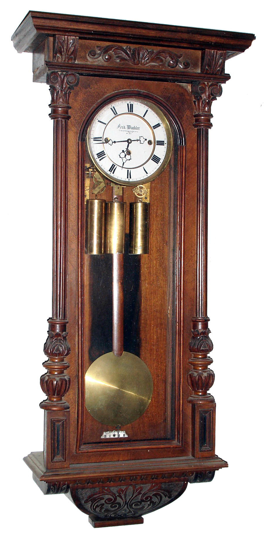 Ferdinand Winkler, Wien, walnut 3-weight quarter striking 8 day Vienna Regulator, c1890 — Antique Clocks Price Guide