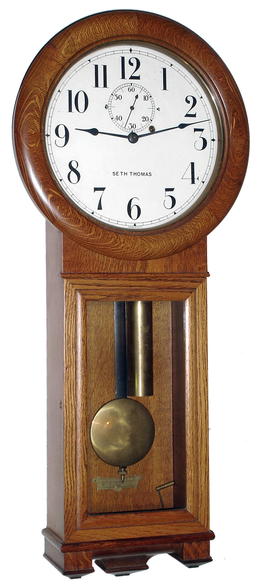 Seth Thomas Clock Co., Thomaston Conn., "No. 2 Regulator" in  oak 8 day weight driven wall clock, c1920 — Antique Clocks Price Guide