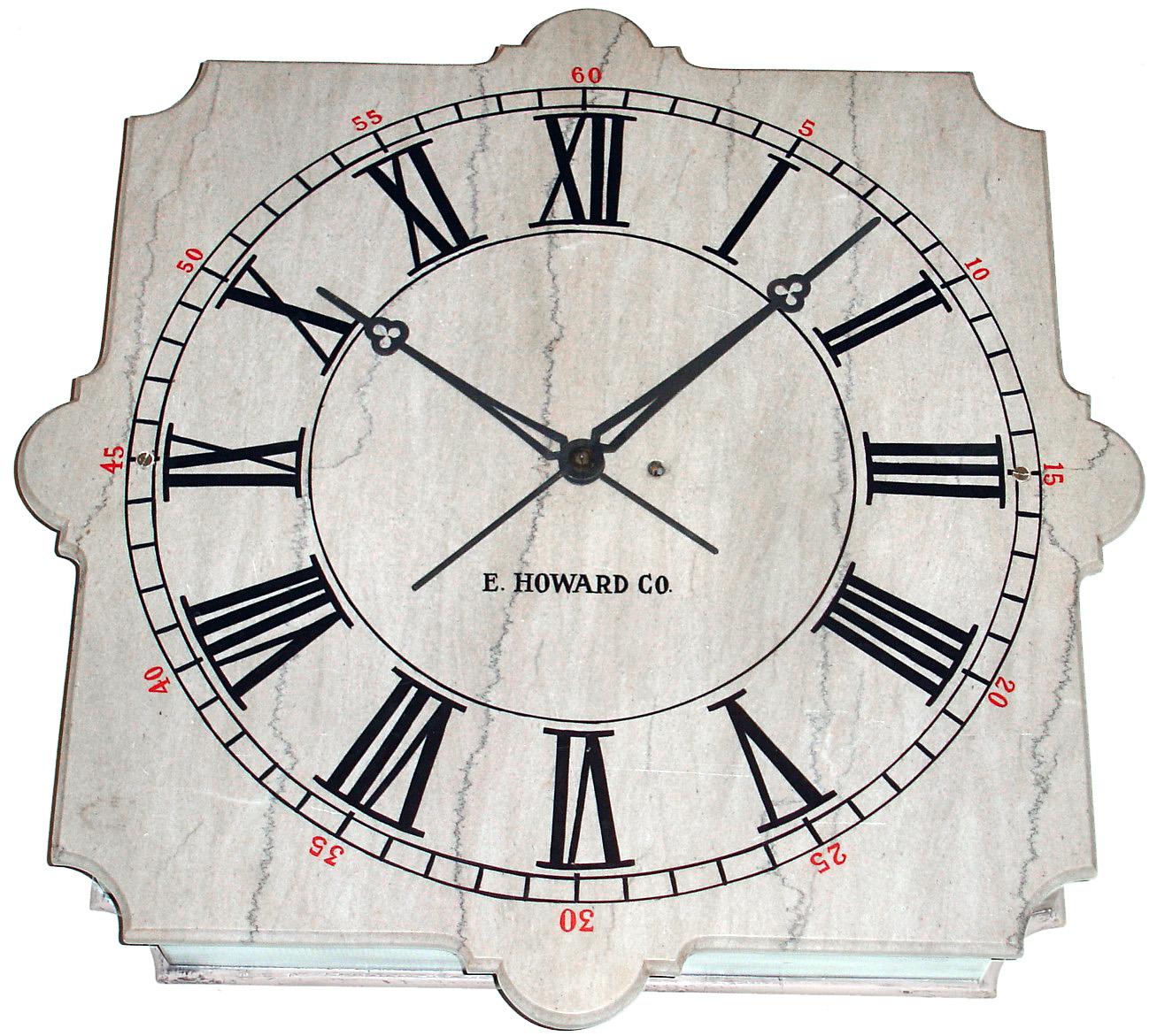 E. Howard and Co., Boston, Mass., "No. 20 Marble"  wall clock, 8 day, weight driven, time only movment in marble and wood case with 24" painted marble dial, c1923 — Antique Clocks Price Guide
