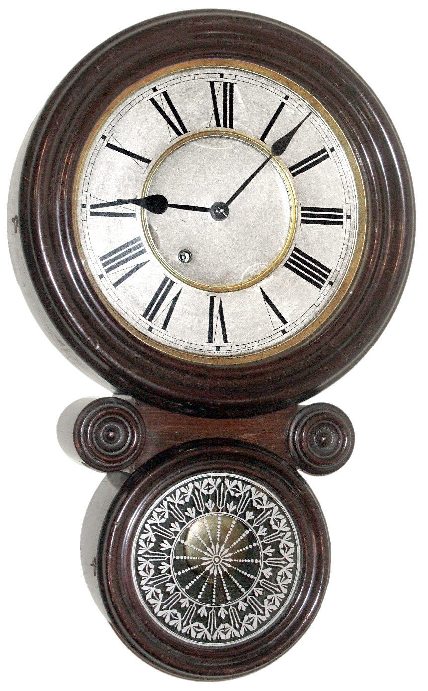 Ansonia Clock Co., New York, U.S.A., "10-Inch Kobe" wall clock, 8 day, time only spring driven movement in a rosewood case with papered dial and silk screen lower tablet, c1900 — Antique Clocks Price Guide