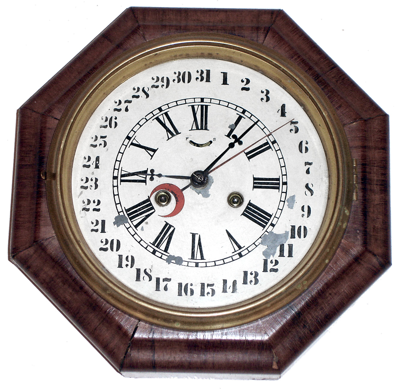 Waterbury Clock Co., Waterbury, Conn., "Calendar Lever" wall clock, 8 day, time and calendar, double spring driven movement with lever escapement in an octagonal rosewood veneer case with painted metal dial, c1875 — Antique Clocks Price Guide
