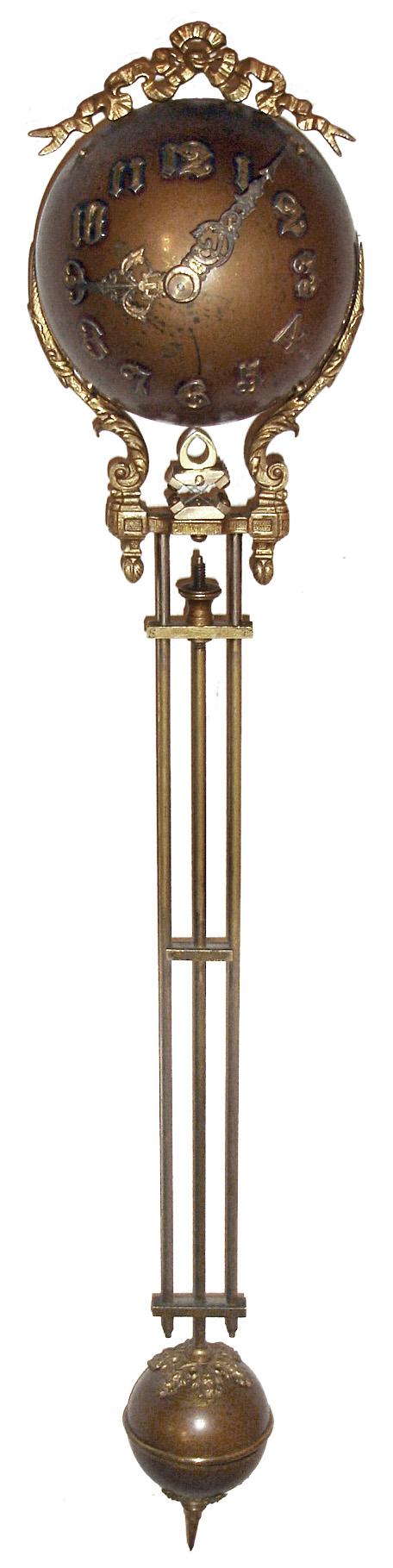 Ansonia Clock Co., New York, "Swinger Movement", 8 day, time only, spring driven movement and ball case (no statue), c1905 — Antique Clocks Price Guide