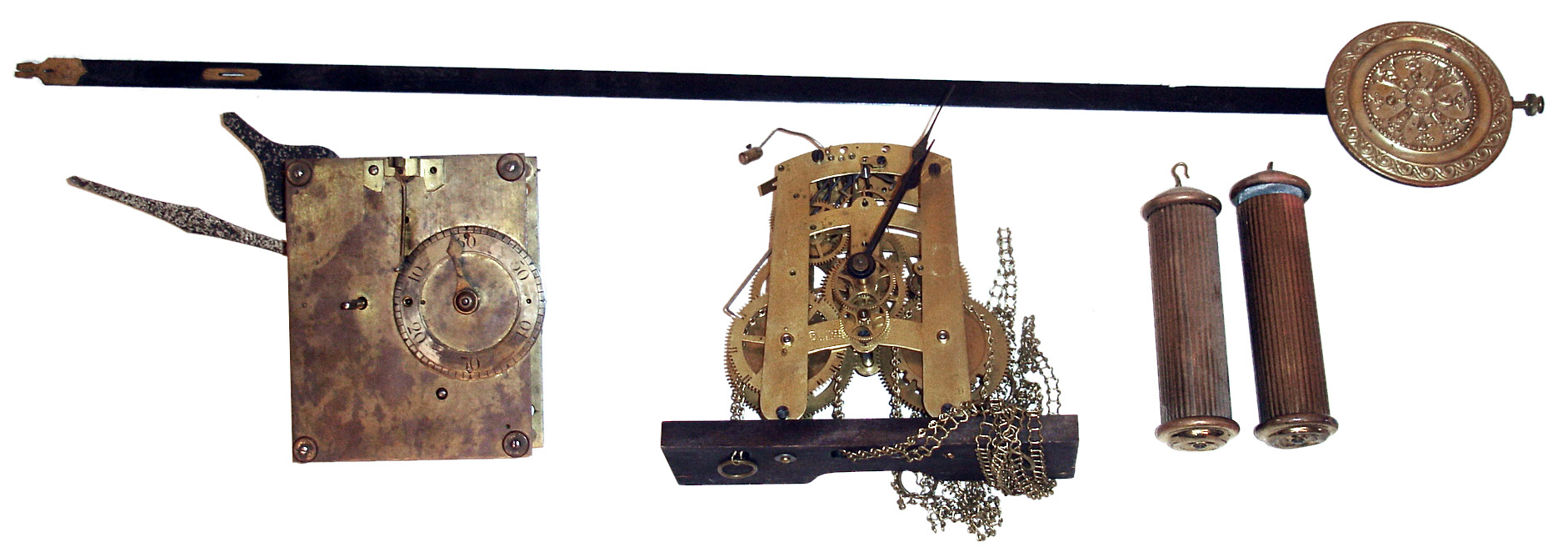 Clock Movements- 2 (Two) brass 8 day works with hands: Seth Thomas time and strike; English(?) fusee time piece, early 20th century — Antique Clocks Price Guide