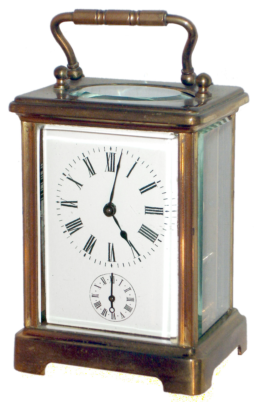 French brass 8 day, time and alarm corniche carriage clock, c1900 — Antique Clocks Price Guide