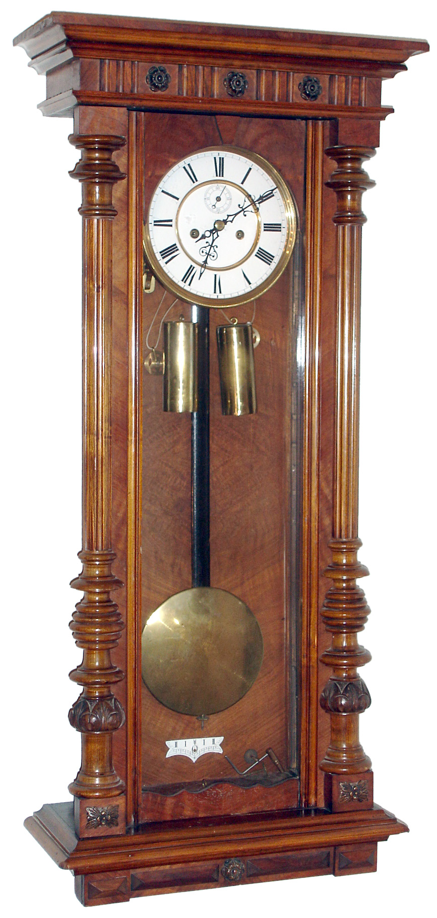 Gustav Becker, Freiburg Germany, walnut 2 weight time and strike Vienna regulator, c1886 — Antique Clocks Price Guide