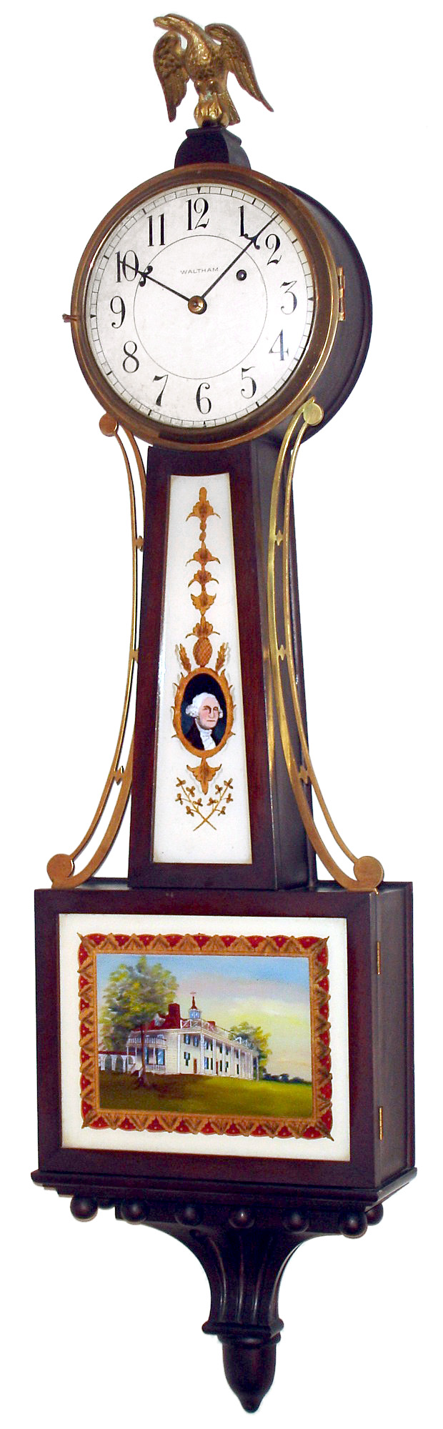 Waltham Clock Co. mahogany 8 day weight driven banjo time piece, c1930 — Antique Clocks Price Guide