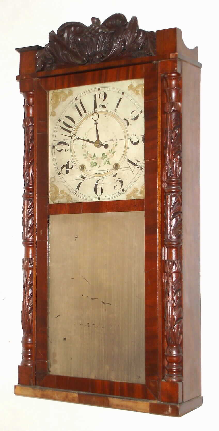 Chauncey Board and Joseph A. Well, 30-, time and strike, wood movement carved half column and splat shelf clock, c1830. — Antique Clocks Price Guide