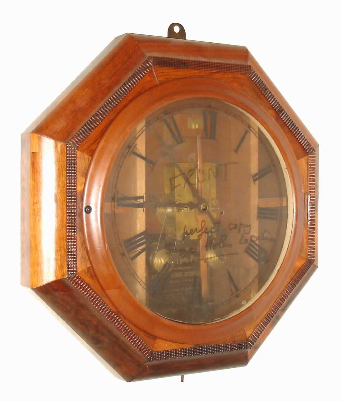 Atkins Clock Co., 30 day double fusee octagon gallery wall time piece in rosewood with ripple trim, c1865 — Antique Clocks Price Guide