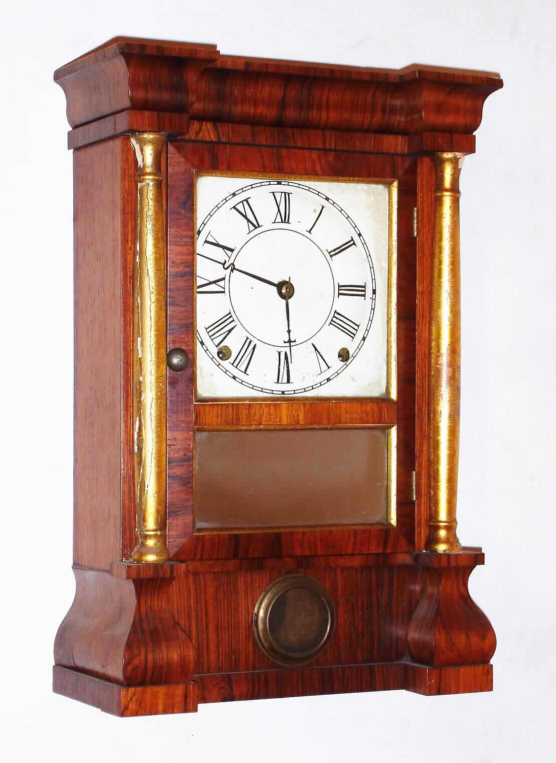 Clocks- 2 (Two) Seth Thomas Clock Co., 8 day, time and strike, miniature column and cornice mantel clock, c1870.; Connecticut rosewood 30 hour time and strike steeple clock, c1880 — Antique Clocks Price Guide