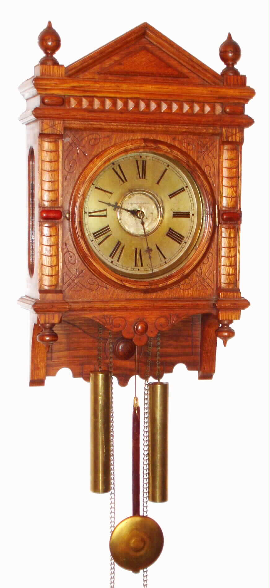Waterbury Clock Co., Waterbury, Conn., "Study No. 3", 8 day, time and strike, weight wall clock, c1893. — Antique Clocks Price Guide