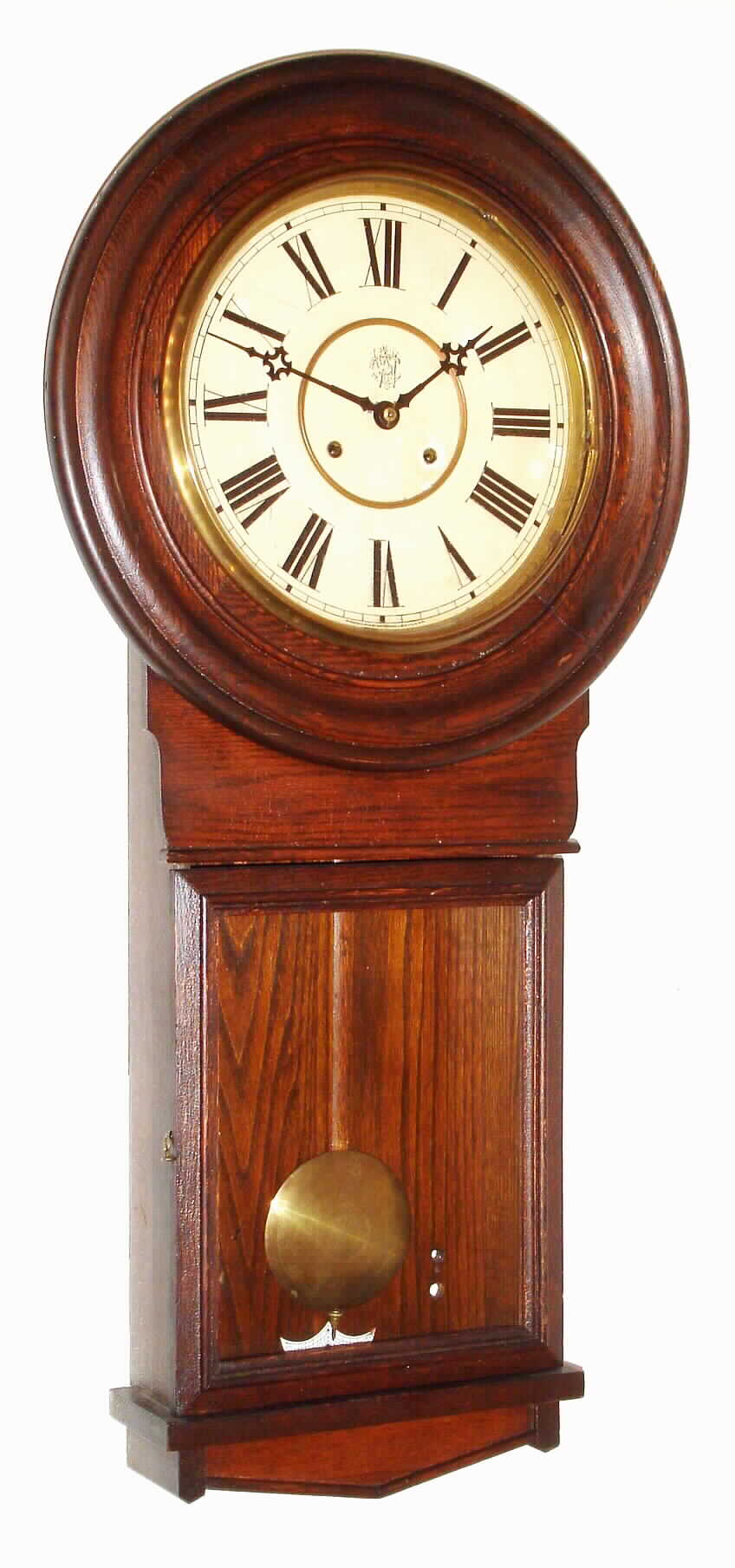 Waterbury Clock Co., Waterbury, Conn., "Regulator No. 20", 8 day, time and strike, spring wall clock, c1906 — Antique Clocks Price Guide
