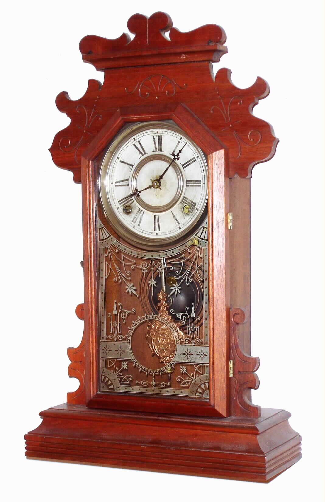 E. N. Welch Mfg. Co., 8 day, time and strike, walnut shelf clock. We could not find this model in the catalog, c1885. — Antique Clocks Price Guide