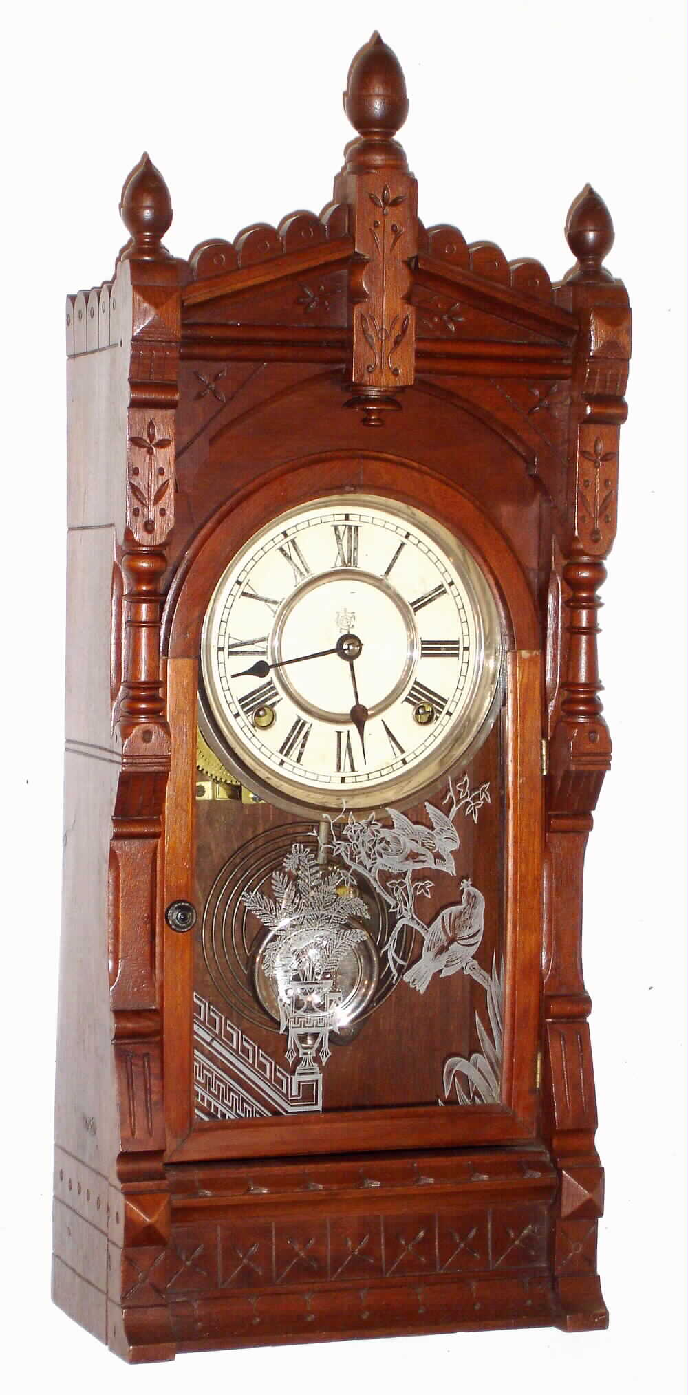 Waterbury/Kroeber walnut 8 day, time and strike parlor clock, c1883 — Antique Clocks Price Guide