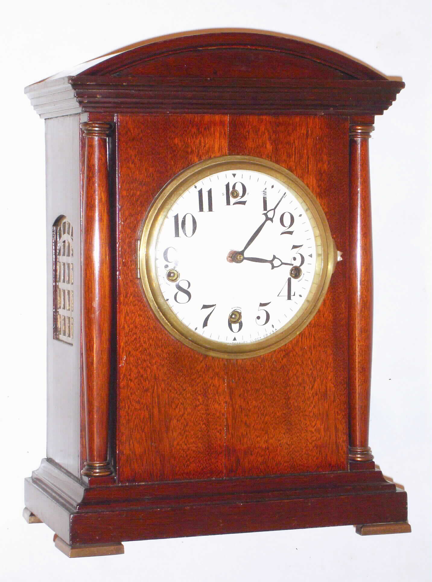 Waterbury Clock Co., Waterbury, Conn., "Chime Clock No. 502" mahogany, 8 day, Westminster chime mantel clock, c1917 — Antique Clocks Price Guide