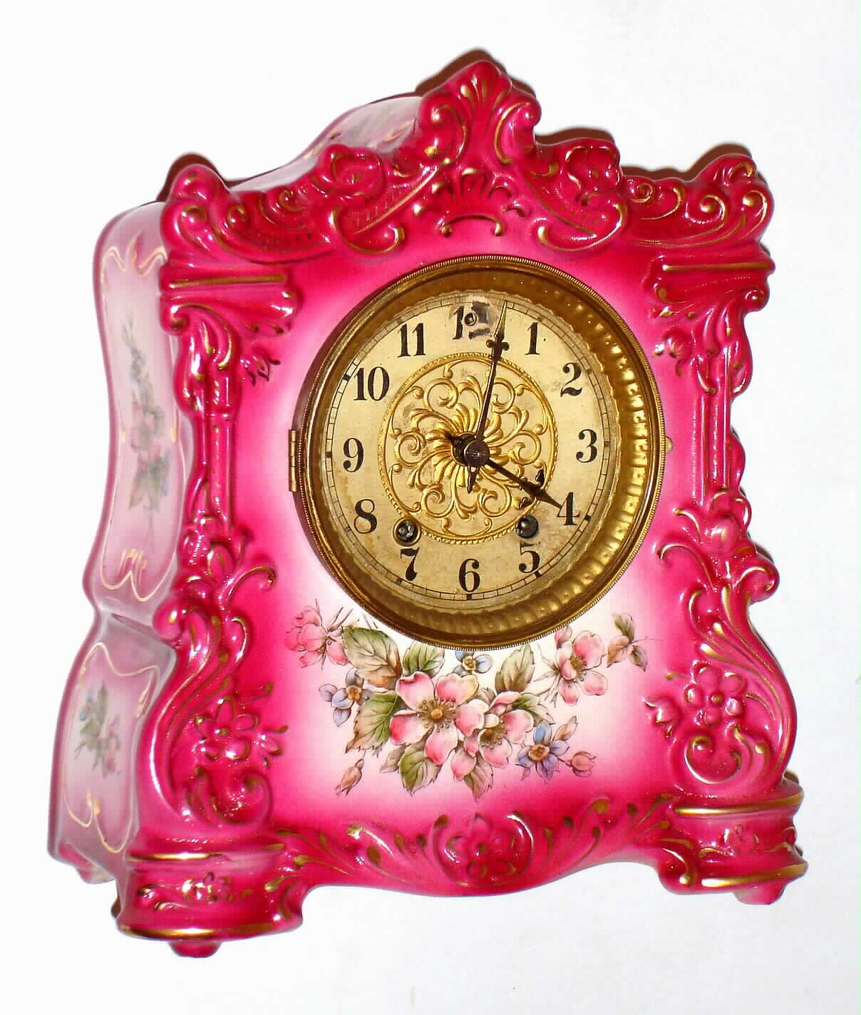 Waterbury Clock Co., Waterbury, Conn., "Parlor No. 99" 8 day, time and strike porcelain mantel clock, c1900 — Antique Clocks Price Guide