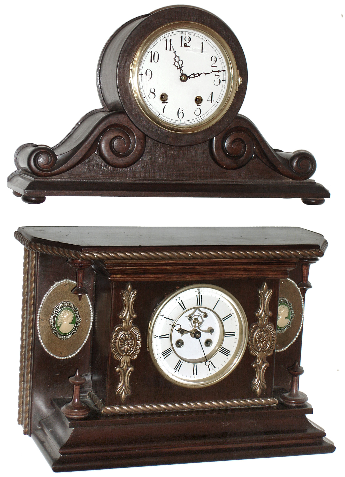 Clocks- 2 (Two) 8 day, time and strike wood case mantel clocks, New Haven "Tambour No 1/2" and French, 20th century — Antique Clocks Price Guide