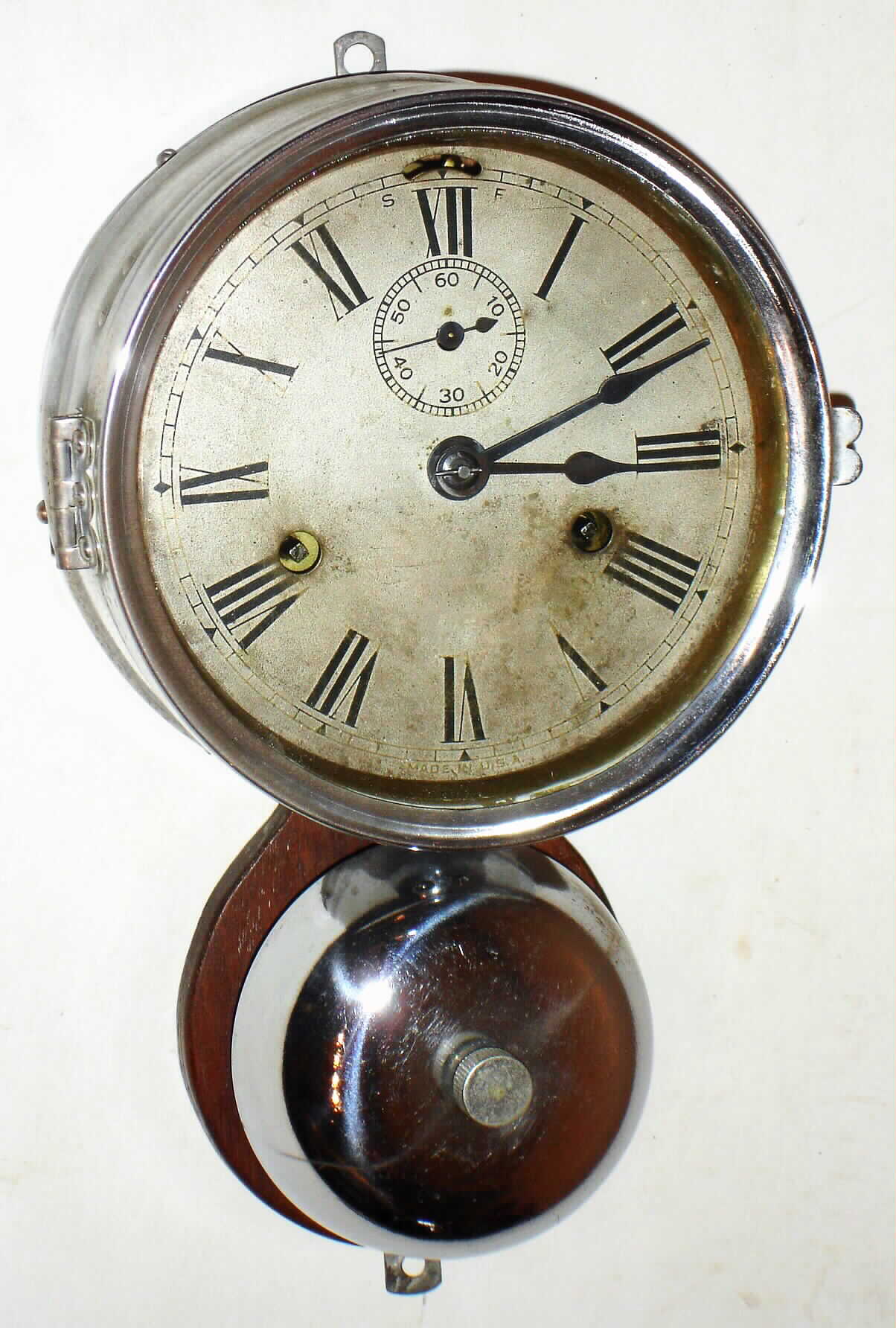 Seth Thomas Clock Co., Thomaston, Conn., "Ship's Bells", 30 hour, time and strike, nickel marine clock, c1884 — Antique Clocks Price Guide