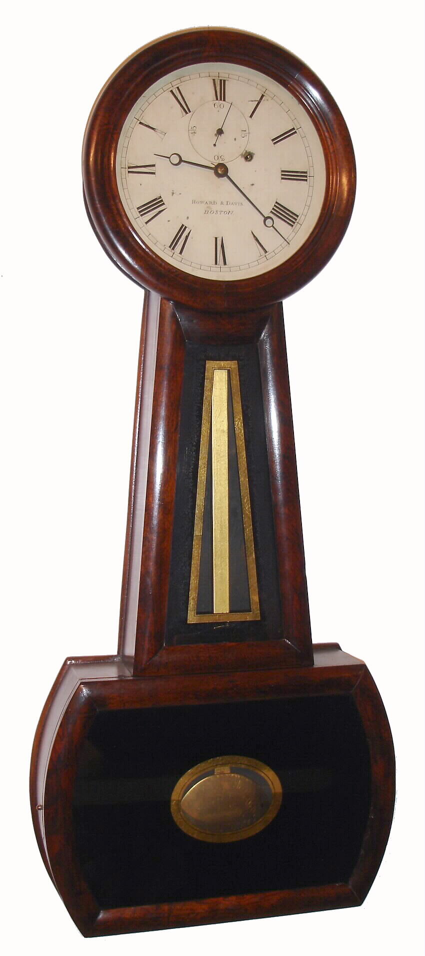 Howard and Davis, Boston, Special order "Regulator No. 3" banjo, with unique 66 beats/ minute movement, and with original second's bit below 12, and with appropriate keystone and crutch for the seconds bit, and gilt-exposed pendulum stick, c1848 — Antique Clocks Price Guide
