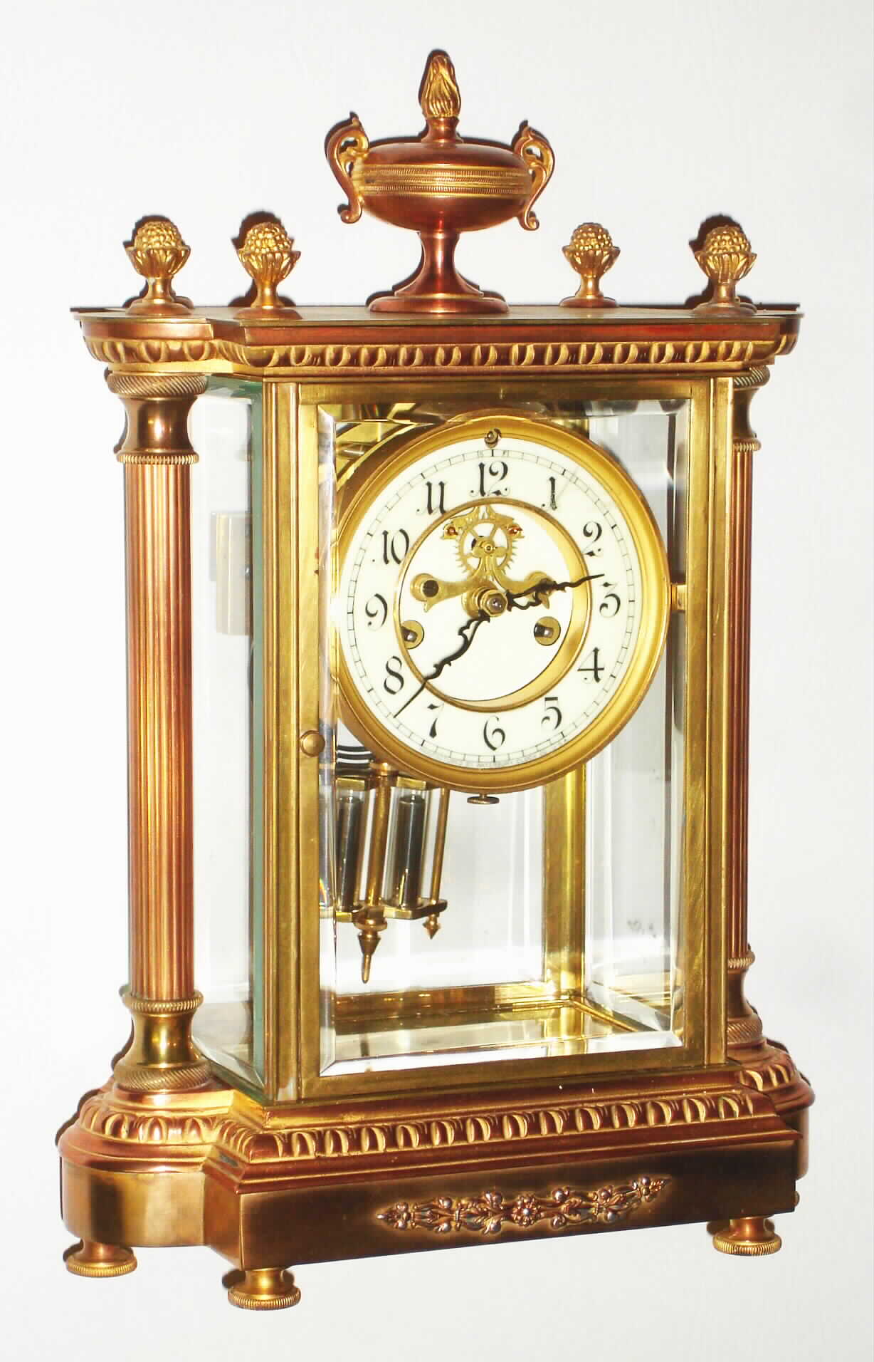 Waterbury Clock Co., Waterbury, Conn., "Sevres" gold plated 8 day, time and strike crystal regulator, c1908 — Antique Clocks Price Guide