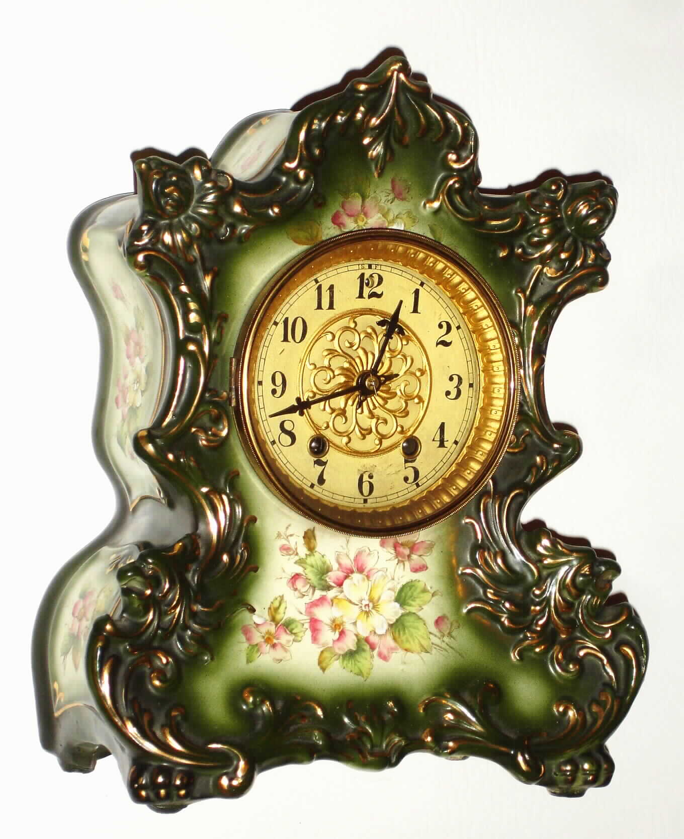 Waterbury Clock Co., Waterbury, Conn., "Parlor No. 94" 8 day, time and strike porcelain mantel clock, c1900 — Antique Clocks Price Guide