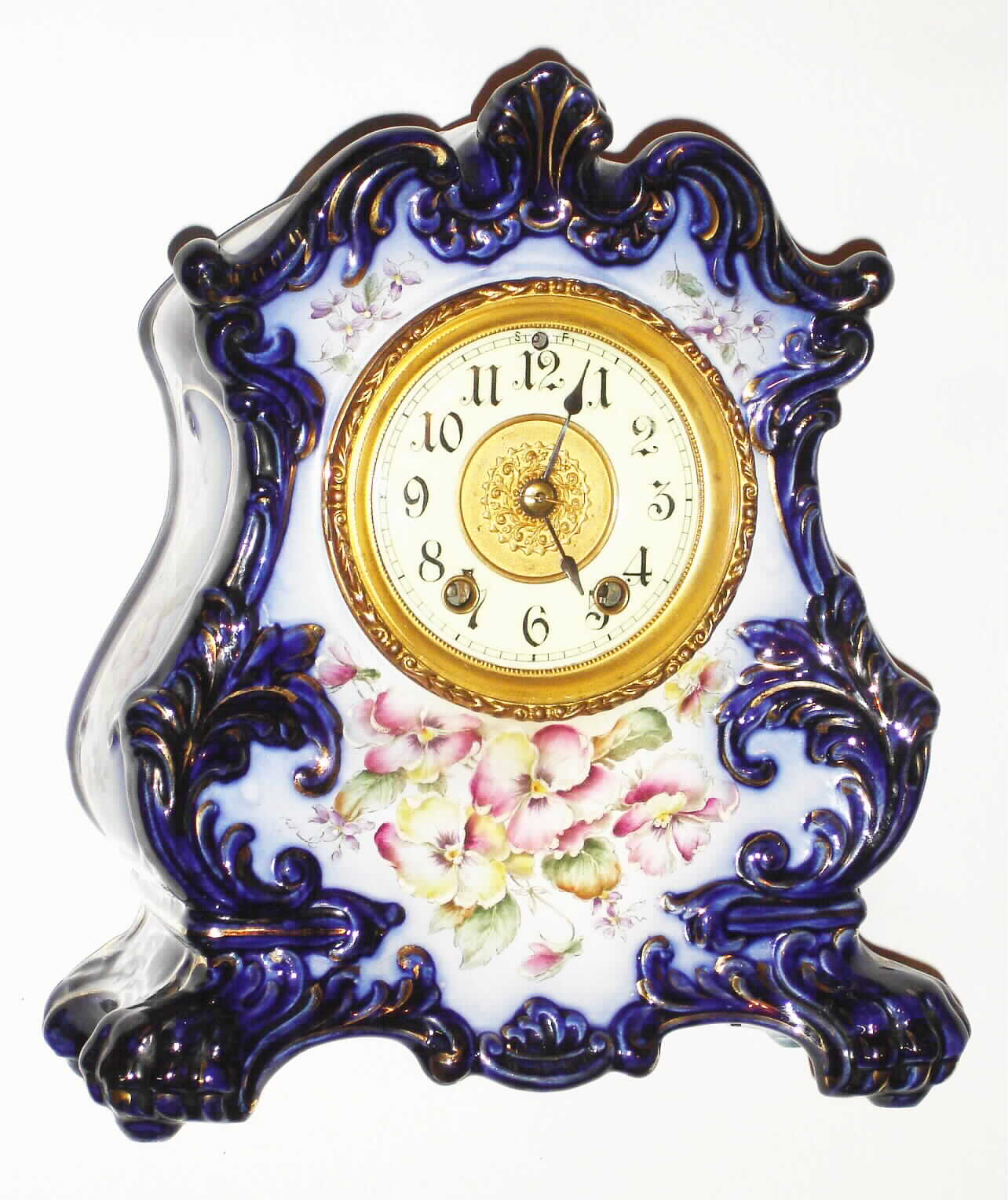 Waterbury Clock Co., Waterbury, Conn., "Parlor No. 91" 8 day, time and strike porcelain mantel clock, c1900 — Antique Clocks Price Guide