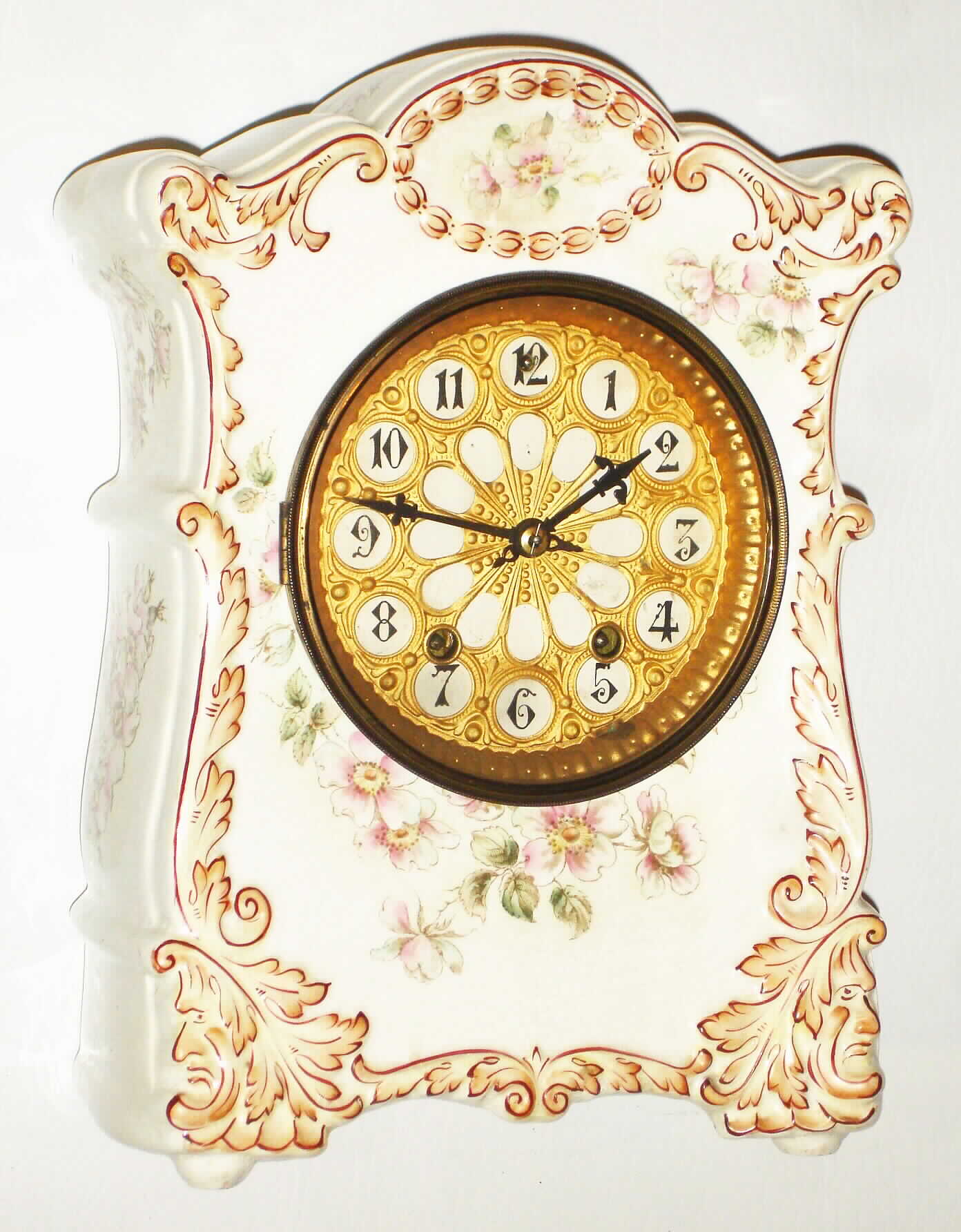 Waterbury Clock Co., Waterbury, Conn., "No. 36" 8 day, time and strike porcelain mantel clock, c1900 — Antique Clocks Price Guide