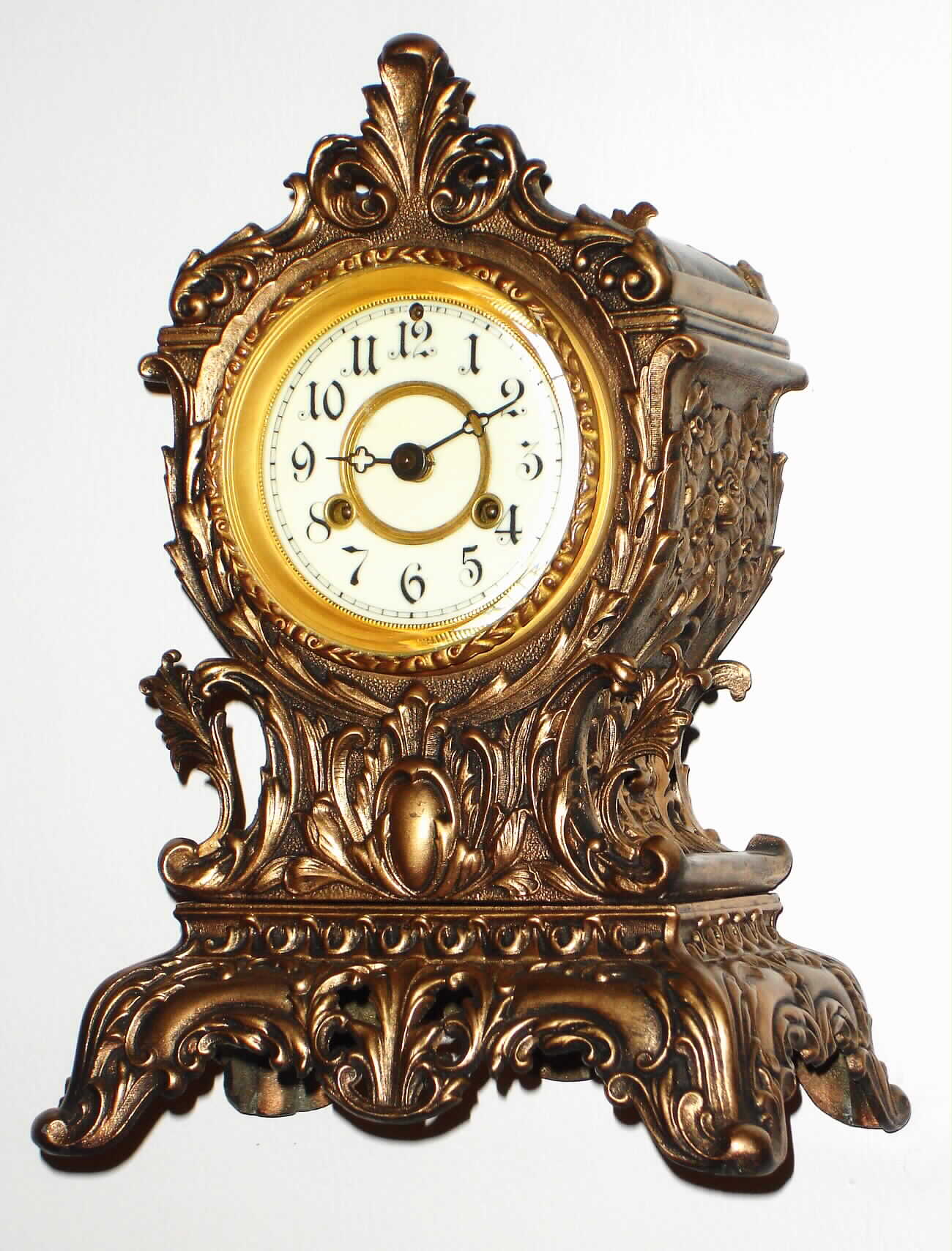 Waterbury Clock Co., Waterbury, Conn., "Vicksburg" cast metal 8 day, time and strike mantel clock, c1906 — Antique Clocks Price Guide