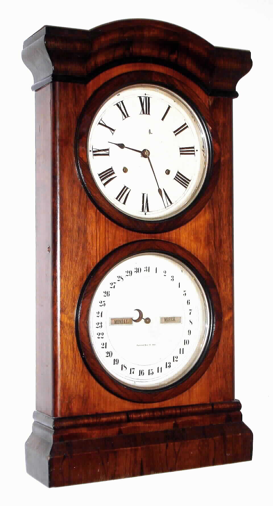 Seth Thomas Clock Co., Thomaston, Conn., "Parlor Calendar No. 1", 8 day, time and strike, weight double dial calendar clock, c1884 — Antique Clocks Price Guide