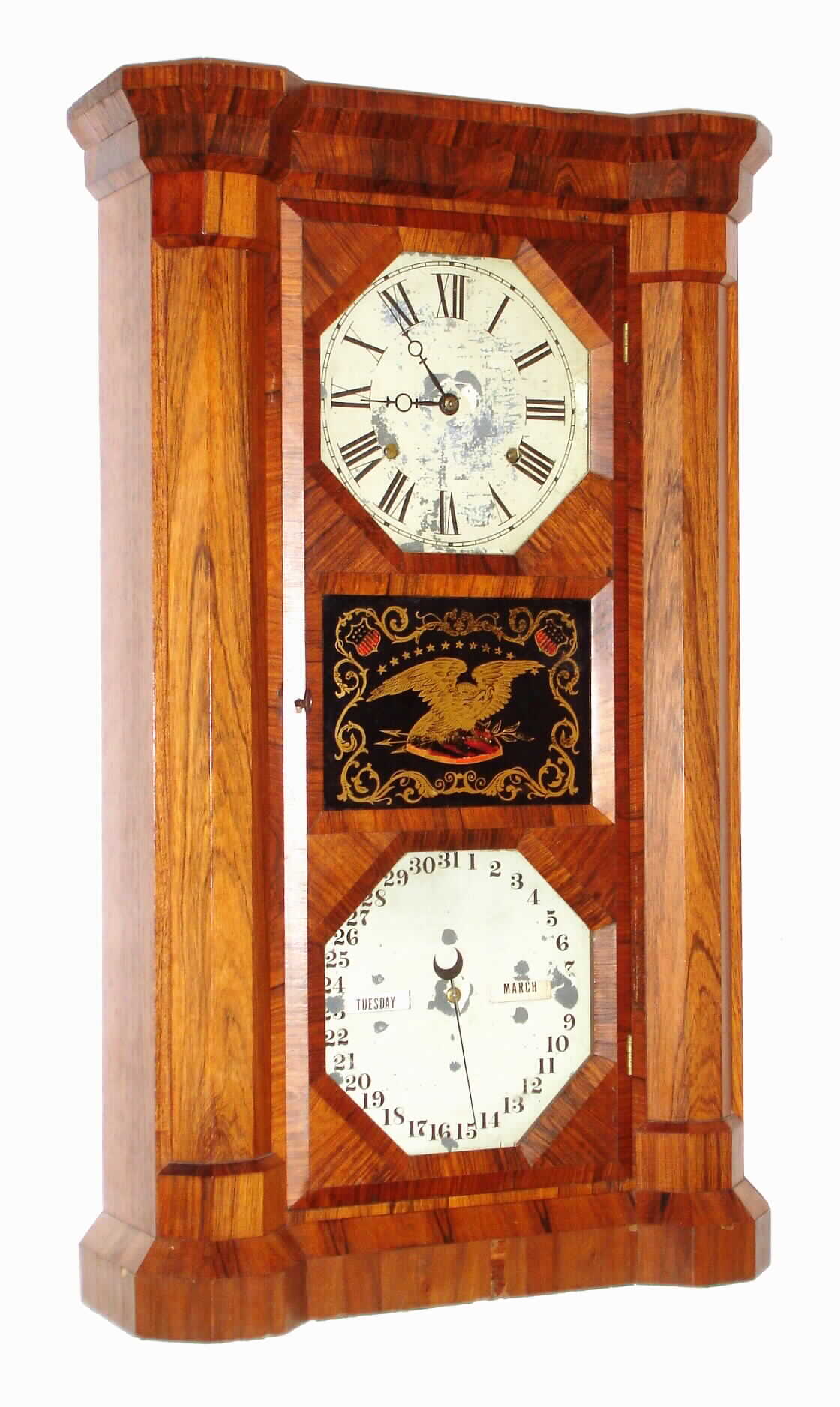Seth Thomas Clock Co., Thomaston, Conn., "Parlor Calendar ", 8 day, time and strike, double dial calendar clock, c1863. — Antique Clocks Price Guide
