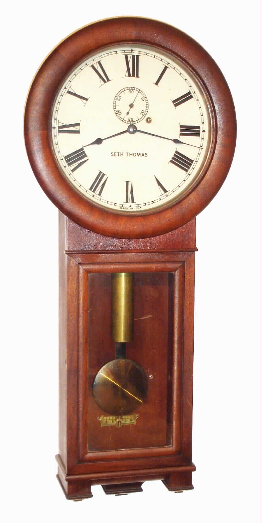 Seth Thomas Clock Co., Thomaston, Conn., "Regulator No. 2", 8 day mahogany weight wall time piece, c1900. — Antique Clocks Price Guide