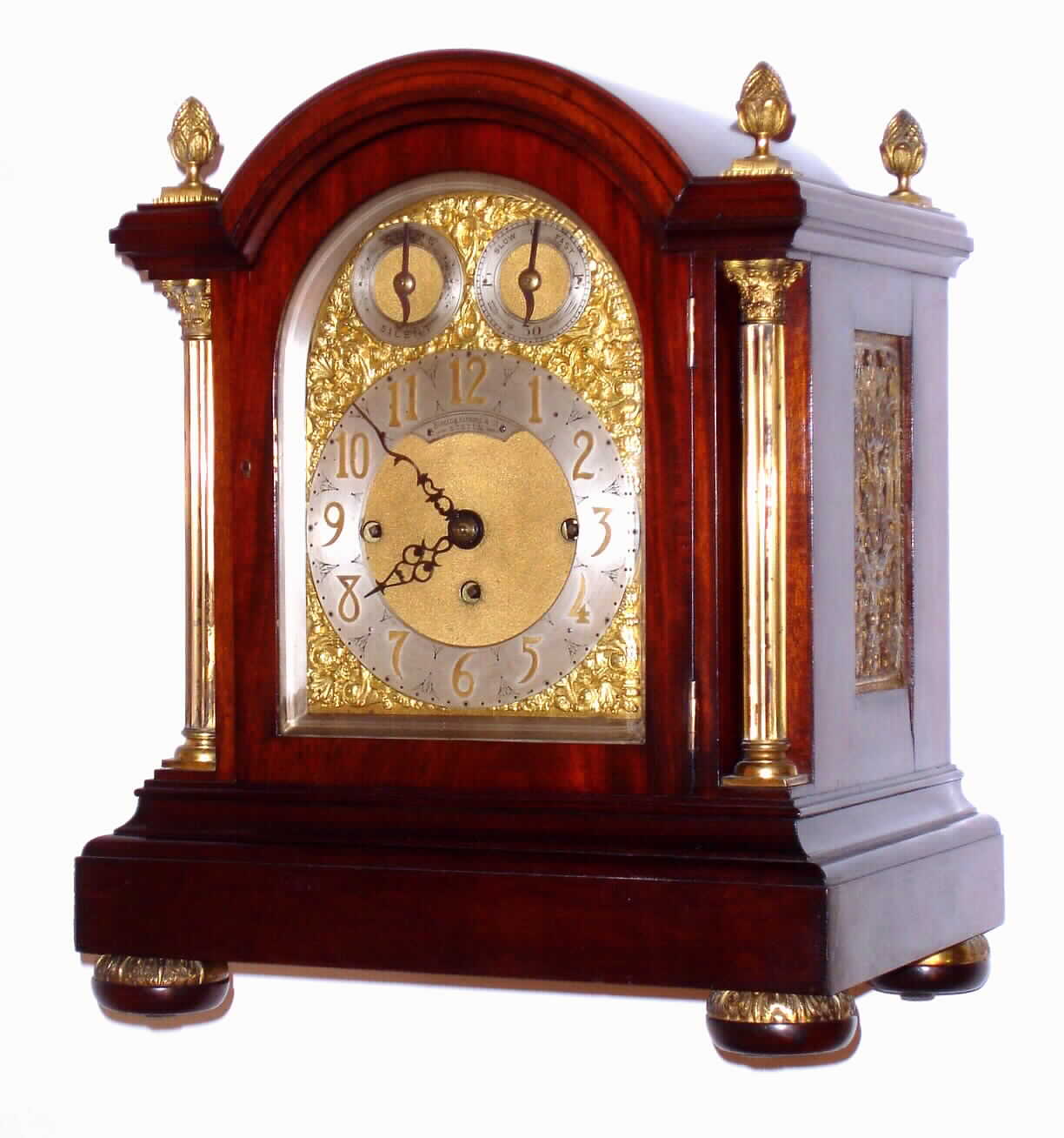 English, 8 day, time and strike, Westminster chime 3-train chain drive fusee movement bracket clock retailed by Bigelow, Kennard and Co., Boston, c1900 — Antique Clocks Price Guide