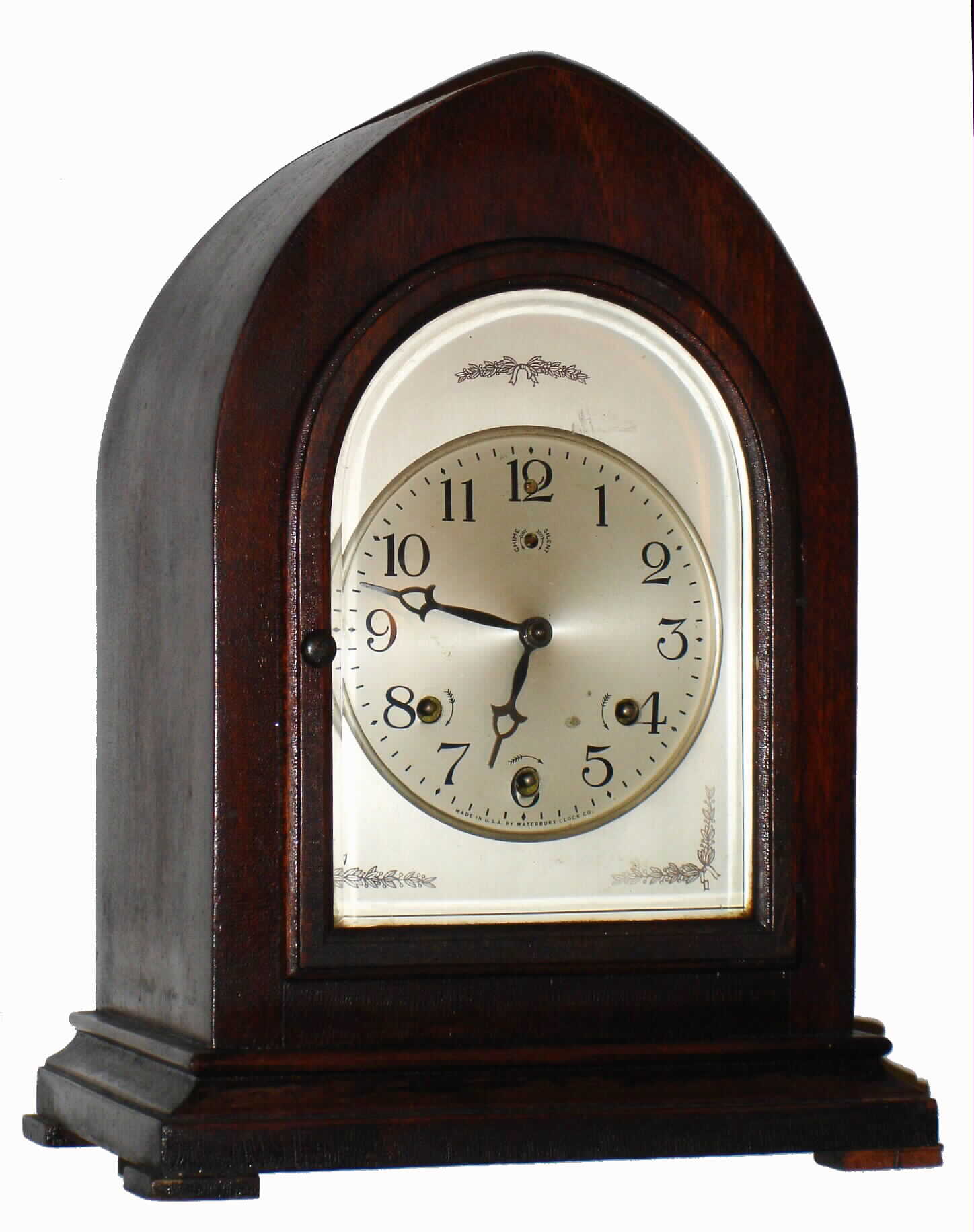 Waterbury Clock Co., Waterbury, Conn., "Mantel Chime No. 335" mahogany 8 day Westminster chime "Mansion" bracket clock, c1923 — Antique Clocks Price Guide
