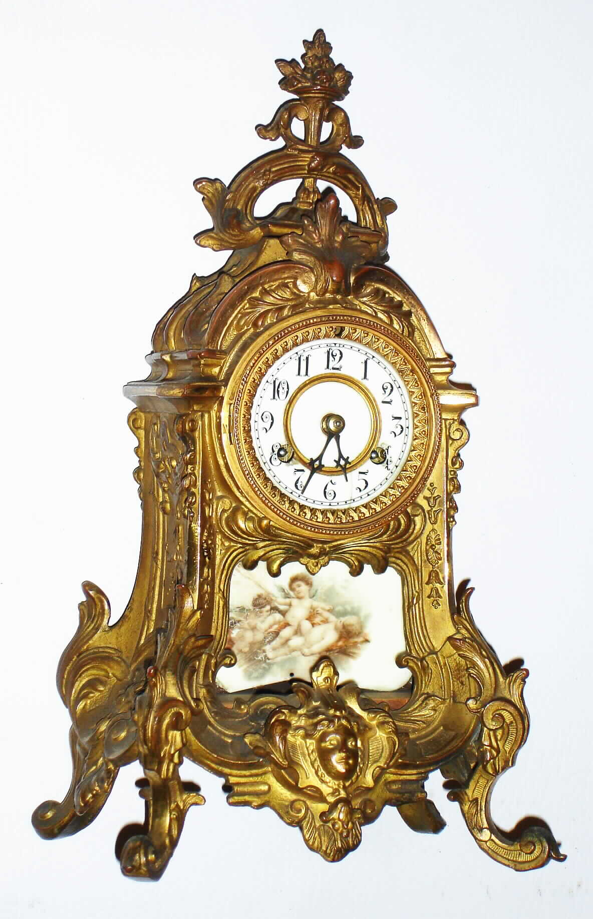 Waterbury Clock Co., Waterbury, Conn., "Nantes" gold plated cast metal 8 day, time and strike mantel clock, c1915 — Antique Clocks Price Guide