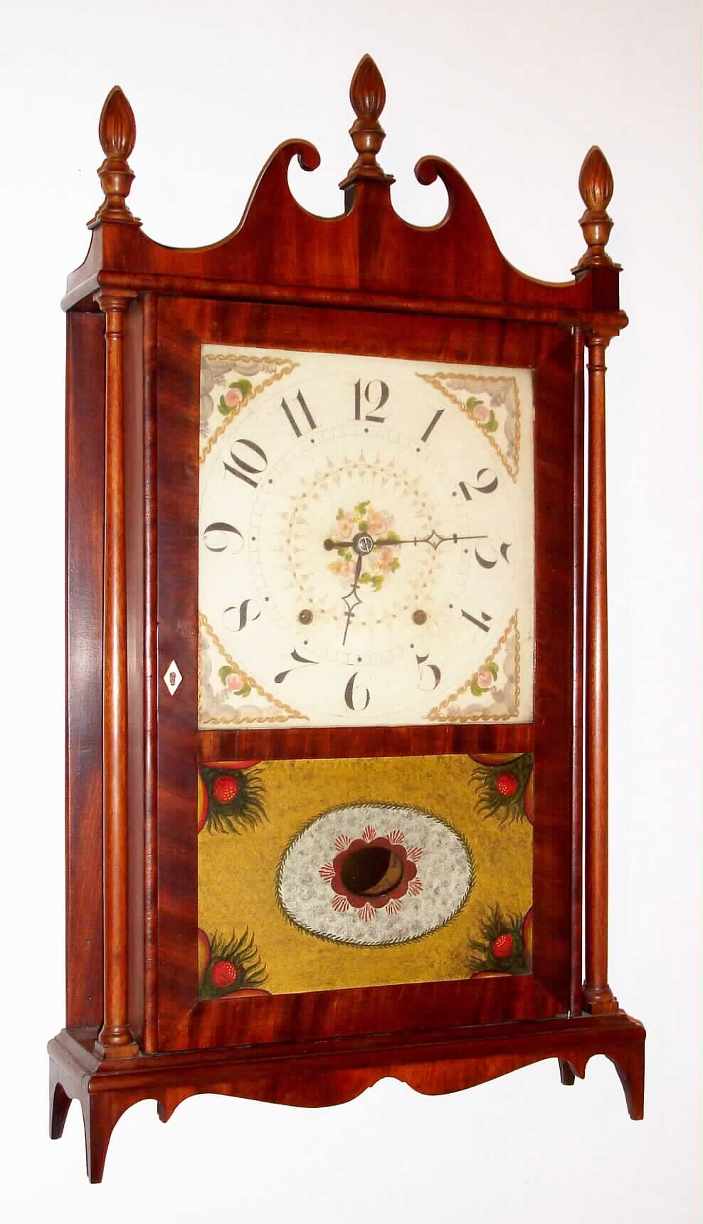 Silas Hoadly, (Hoadley),Plymouth, Conn.. 30 hour, time and strike, wood movement pillar and scroll shelf clock, c1825. — Antique Clocks Price Guide
