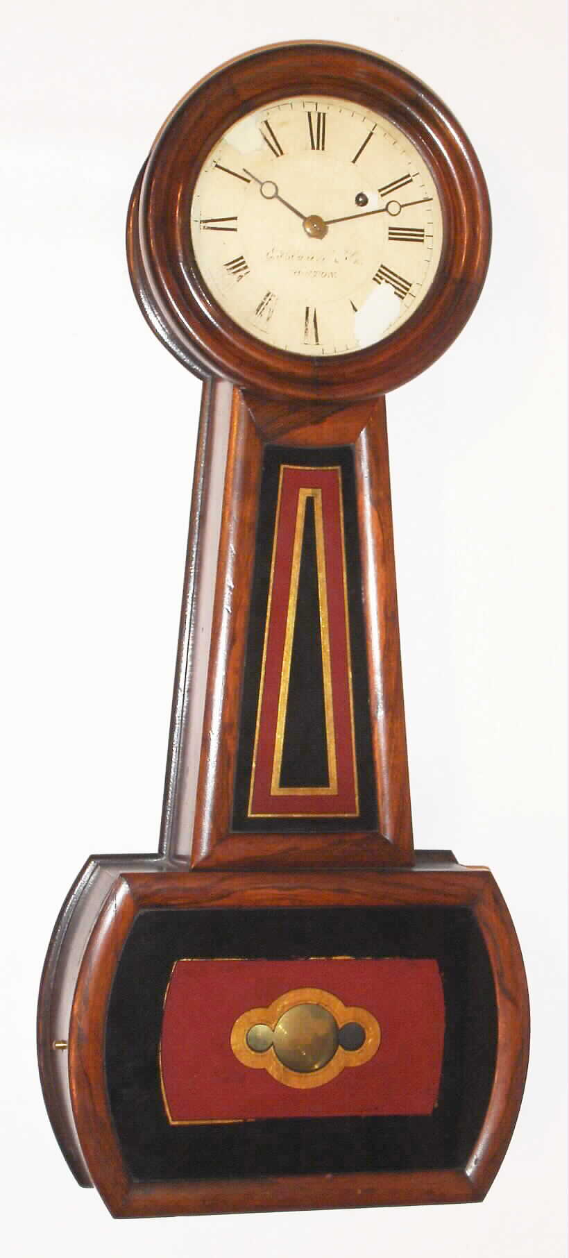 E. Howard and Co., Boston, Mass., "No 1/2" grained wood 8 day banjo time piece, c1870 — Antique Clocks Price Guide