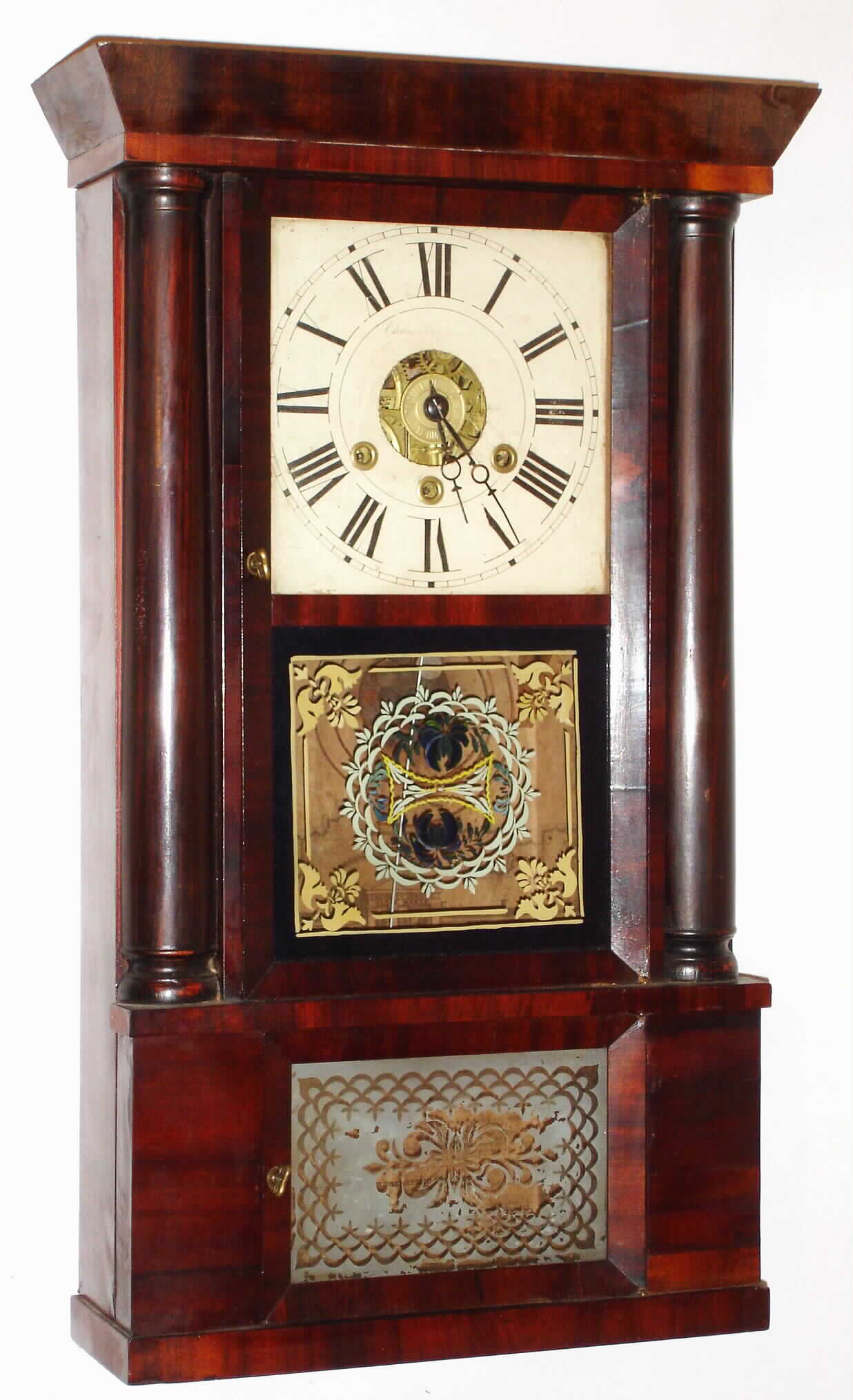 Chauncey Jerome, New Haven, "Column Empire" 30 hour time, strike and alarm weight driven shelf clock, c1850 — Antique Clocks Price Guide